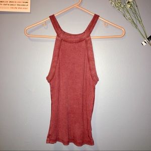 American Eagle Red  High Neck Ribbed Tank Top
